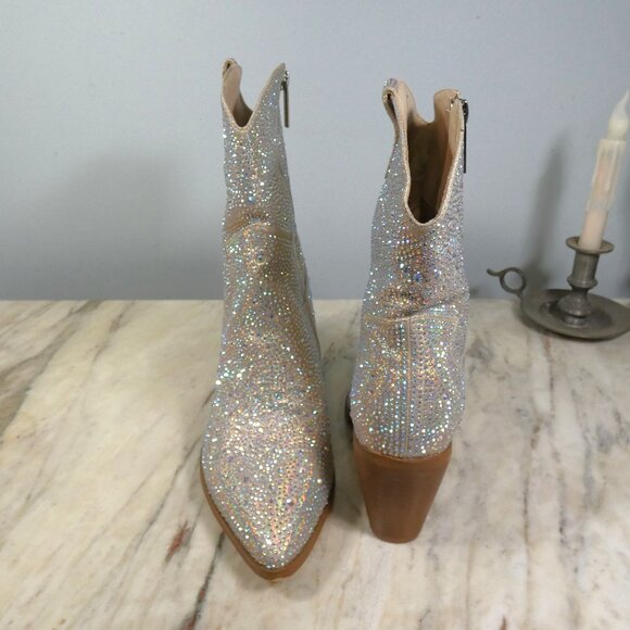 SPARKLING Western Rhinestone Cowboy Boots Block Heel Pointed Toe 10.5 - Picture 7 of 16